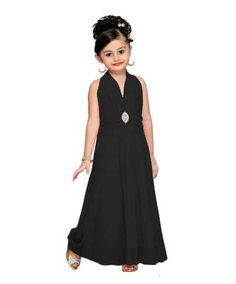 Black Embroidered Net Kids Girl Gowns 1