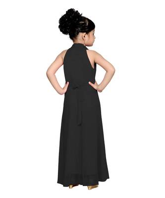 Black Embroidered Net Kids Girl Gowns 3