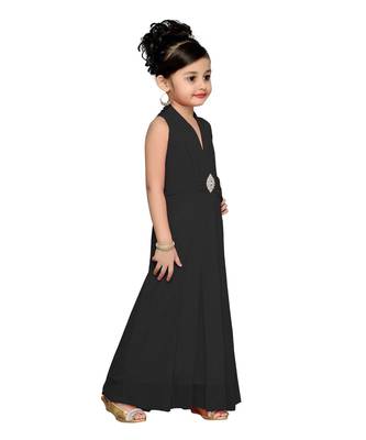 Black Embroidered Net Kids Girl Gowns 4