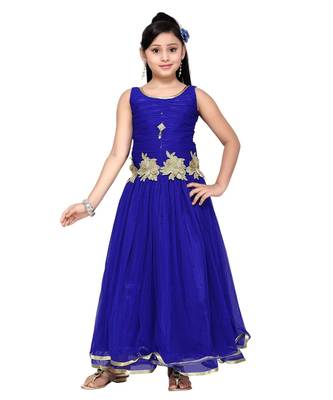 Blue Embroidered Net Kids Frocks 1