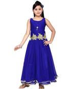 Blue Embroidered Net Kids Frocks