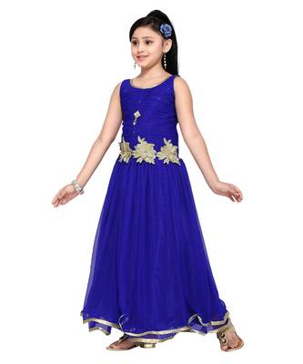 Blue Embroidered Net Kids Frocks 2