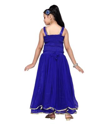 Blue Embroidered Net Kids Frocks 3