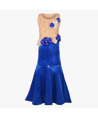Blue Embroidered Polyester Kids Girl Gowns 1
