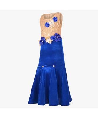Blue Embroidered Polyester Kids Girl Gowns 2