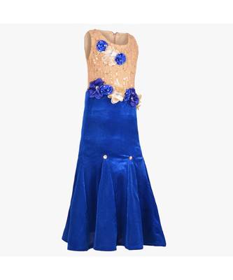 Blue Embroidered Polyester Kids Girl Gowns 3
