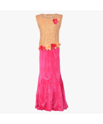 Pink Embroidered Polyester Kids Girl Gowns 1