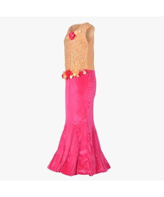 Pink Embroidered Polyester Kids Girl Gowns 2