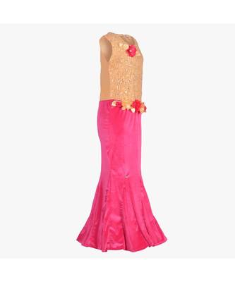 Pink Embroidered Polyester Kids Girl Gowns 3