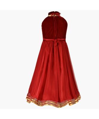 Red Embroidered Net Kids Girl Gowns 3