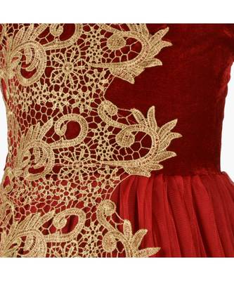 Red Embroidered Net Kids Girl Gowns 4