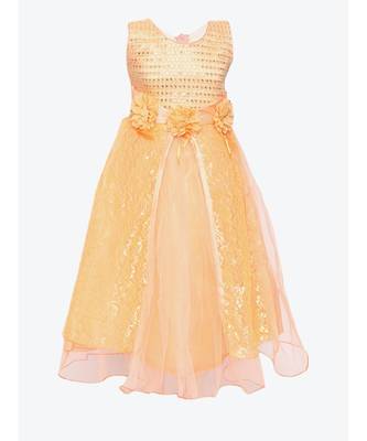 Orange Embroidered Net Kids Girl Gowns 1