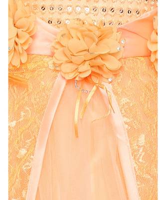 Orange Embroidered Net Kids Girl Gowns 2