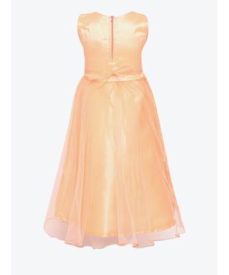 Orange Embroidered Net Kids Girl Gowns 3