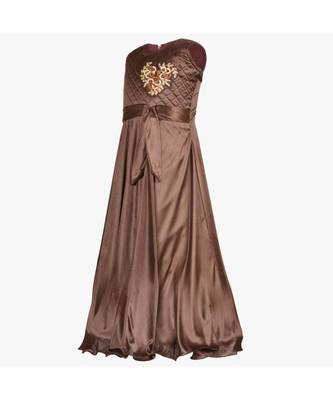 Brown Embroidered Polyester Kids Girl Gowns 2