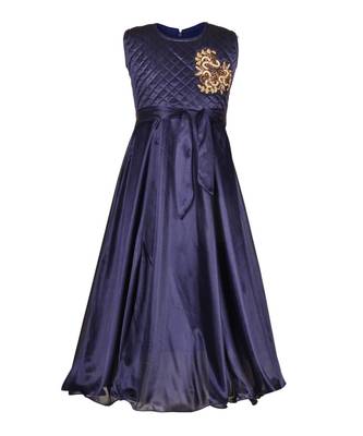 Blue Embroidered Polyester Kids Girl Gowns 1