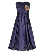 Blue Embroidered Polyester Kids Girl Gowns