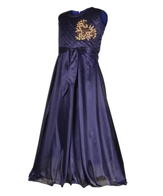Blue Embroidered Polyester Kids Girl Gowns 2