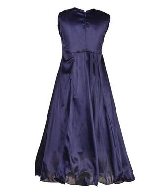 Blue Embroidered Polyester Kids Girl Gowns 3