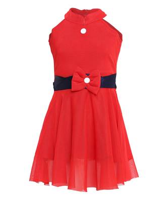 Red Embroidered Nylon Kids Frocks 1