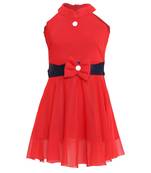 Red Embroidered Nylon Kids Frocks