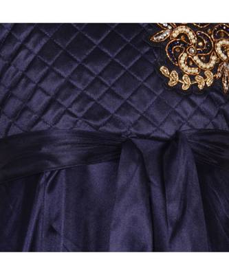 Blue Embroidered Polyester Kids Girl Gowns 4