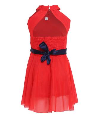 Red Embroidered Nylon Kids Frocks 2