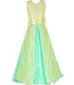 Green Embroidered Net Kids Girl Gowns