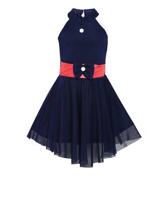 Blue Embroidered Nylon Kids Frocks 1