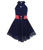 Blue Embroidered Nylon Kids Frocks