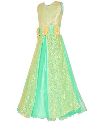 Green Embroidered Net Kids Girl Gowns 2