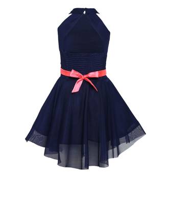 Blue Embroidered Nylon Kids Frocks 2
