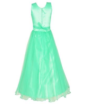 Green Embroidered Net Kids Girl Gowns 3