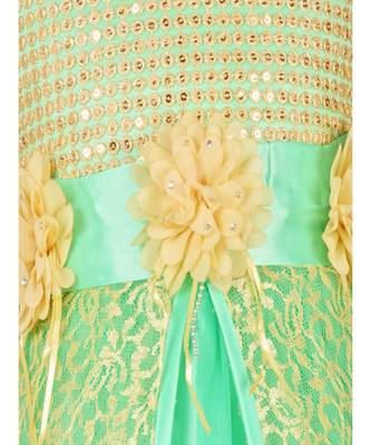 Green Embroidered Net Kids Girl Gowns 4