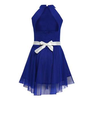 Blue Embroidered Nylon Kids Frocks 2