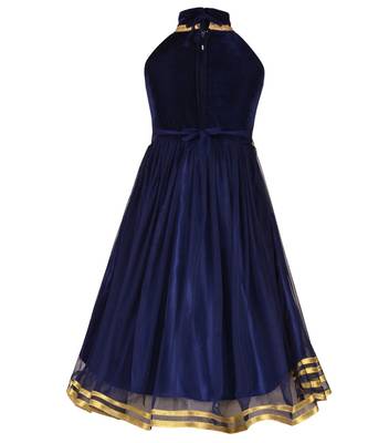 Blue Embroidered Net Kids Girl Gowns 3