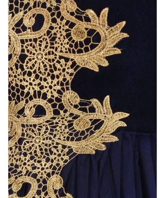 Blue Embroidered Net Kids Girl Gowns 4