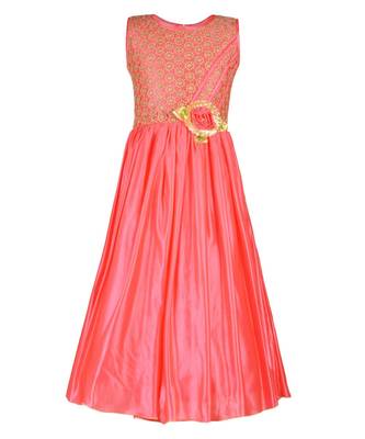 Pink Embroidered Polyester Kids Girl Gowns 1