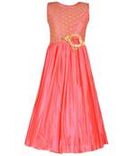 Pink Embroidered Polyester Kids Girl Gowns
