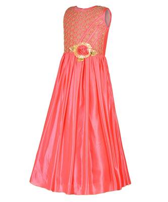 Pink Embroidered Polyester Kids Girl Gowns 2