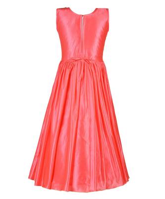 Pink Embroidered Polyester Kids Girl Gowns 3