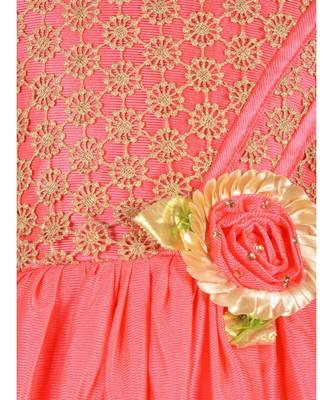 Pink Embroidered Polyester Kids Girl Gowns 4
