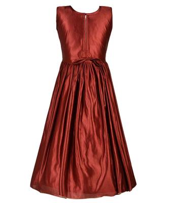 Brown Embroidered Satin Kids Girl Gowns 3