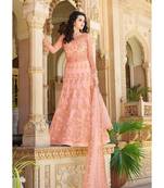 Peach Embroidered Net Salwar With Dupatta
