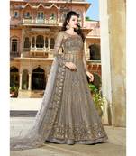 Grey Embroidered Net Salwar With Dupatta