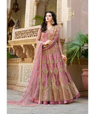 Pink Embroidered Net Salwar With Dupatta 1