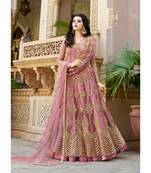 Pink Embroidered Net Salwar With Dupatta
