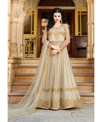Beige Embroidered Net Salwar With Dupatta 1