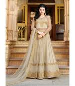Beige Embroidered Net Salwar With Dupatta