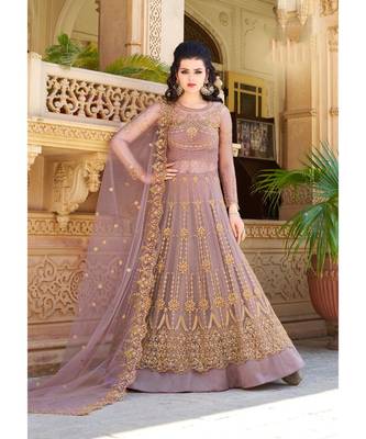 Purple Embroidered Net Salwar With Dupatta 1